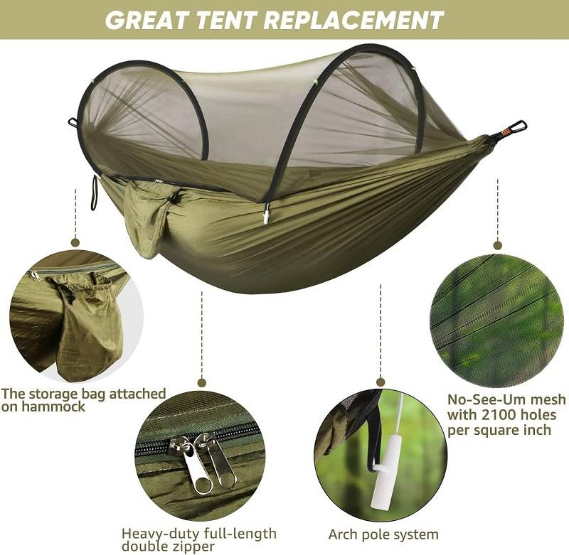 Ultra-Light Travel Camping Hammock Pop-up Net Hammock Breathable Quick-Drying Parachute